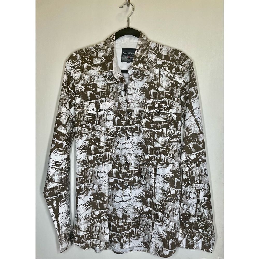🔴 Superior Signature Brown Western Style Printed Button Front Shirt XXL